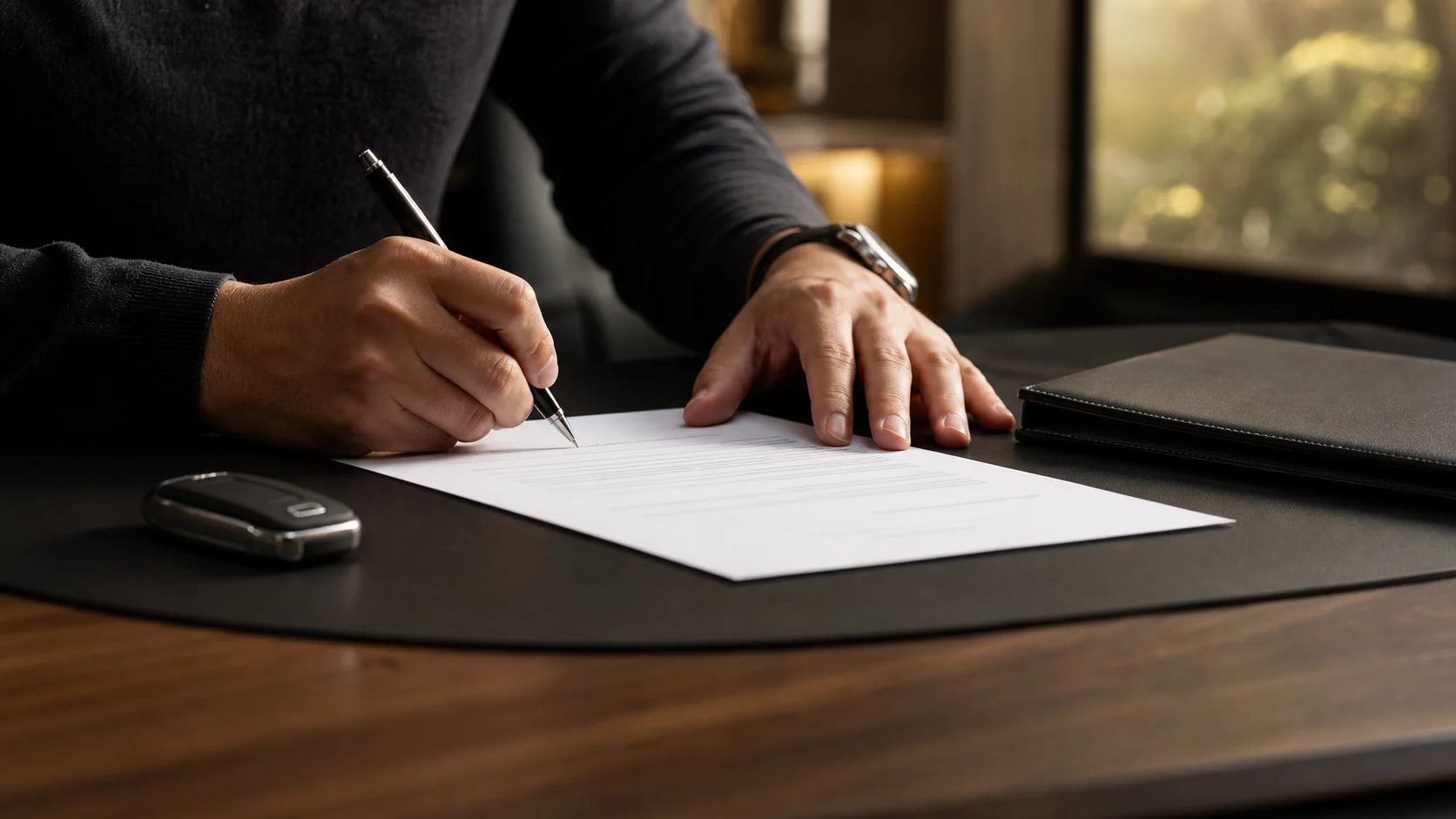 Firma de documentos para compra directa de vehículo premium