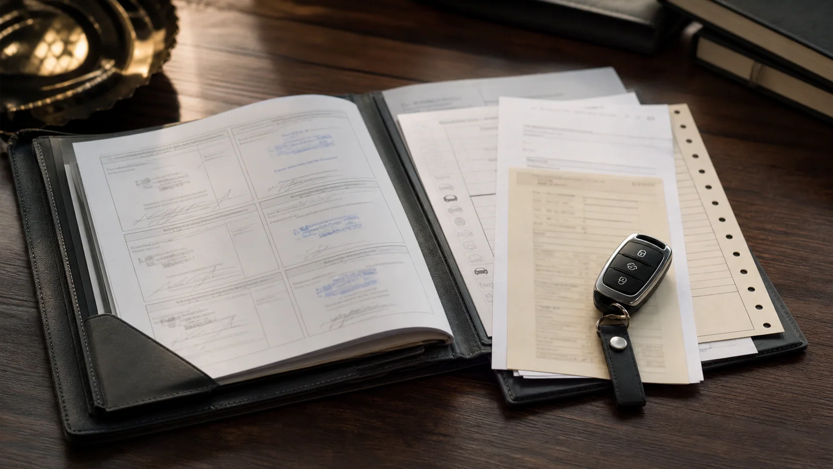 Historial de mantenimiento verificable Historial de mantenimiento de un vehículo premium junto a su llave
