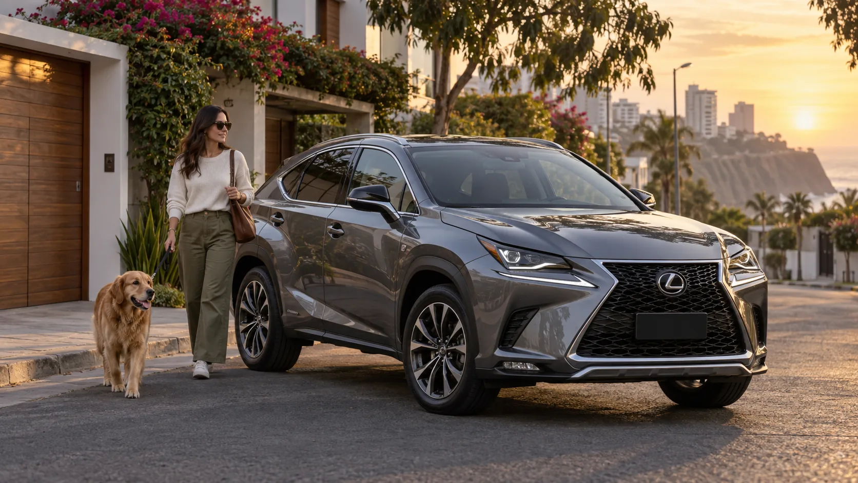 Lexus usado en una calle residencial de Lima al atardecer