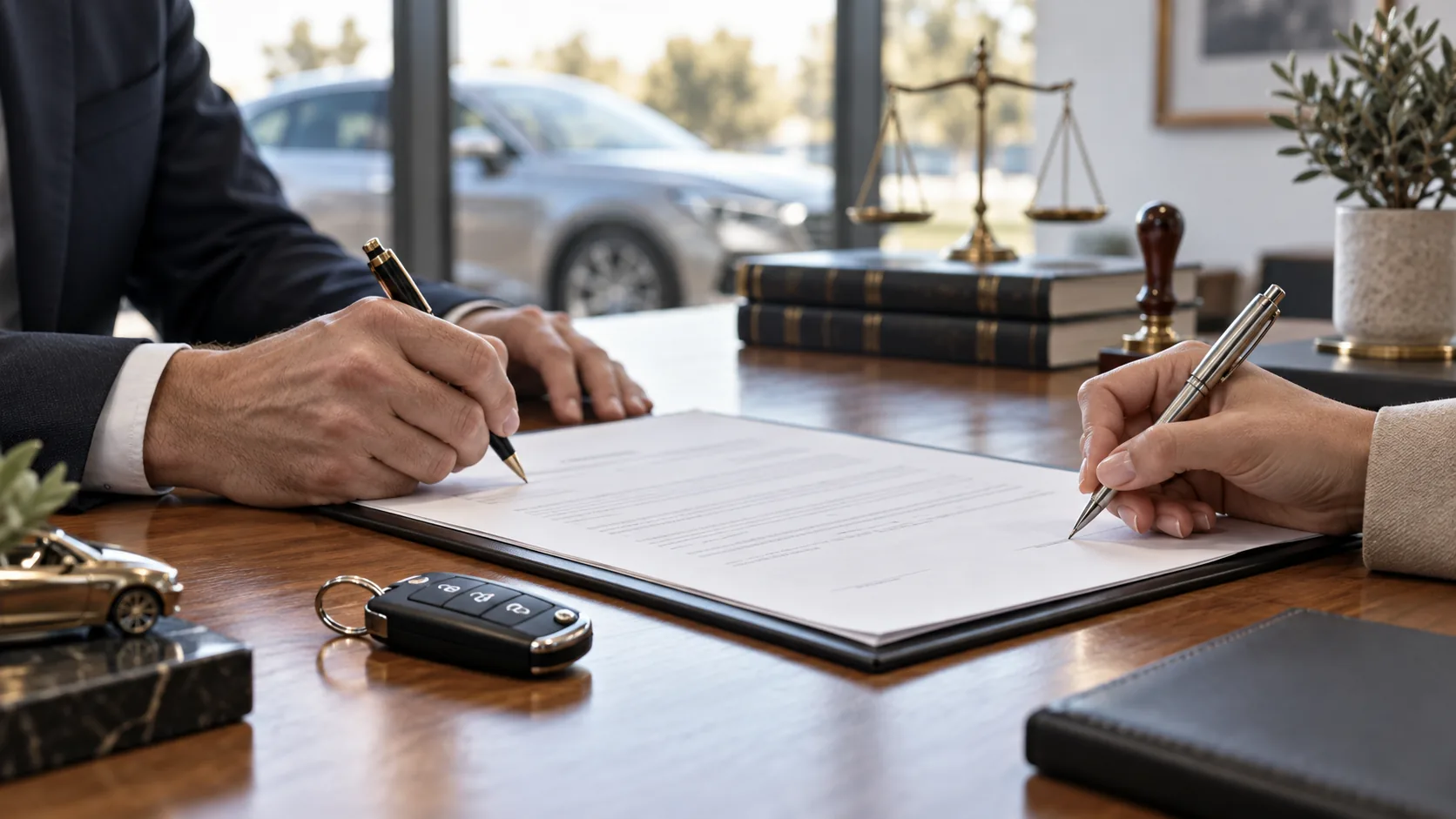 Cierre documentado Firma de documentos de venta vehicular sin datos personales visibles